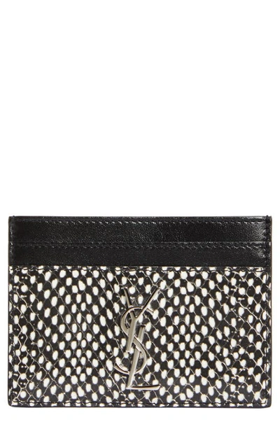 Saint Laurent Monogram Python Embossed Leather Card Case In Black And White