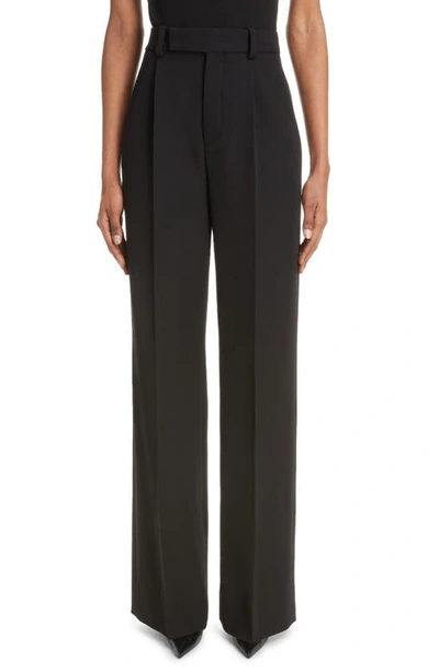 Saint Laurent Wool Wide Leg Trousers In Noir