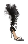 Azalea Wang Cleasby Faux Feather Pointed Toe Sandal In Black