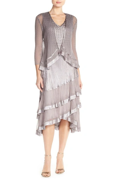 komarov charmeuse a line dress & jacket Komarov Ombr Charmeuse A-Line Dress & Chiffon Jacket