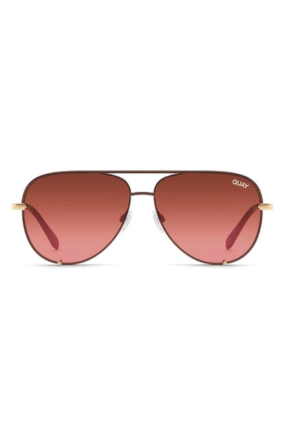 Quay High Key Mini 51mm Aviator Sunglasses In Black,black Pink Fade