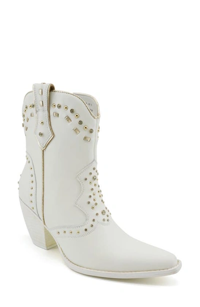 Zigi Angola Studded Western Boot In White Leather