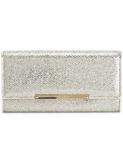 Jimmy Choo Marilyn Champagne Glitter Fabric Accessory Clutch Bag In Metallic