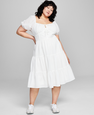 And Now This Plus Size Sweetheart-neck Puff-sleeve Tiered Midi Dress, Created For Macy's In Black