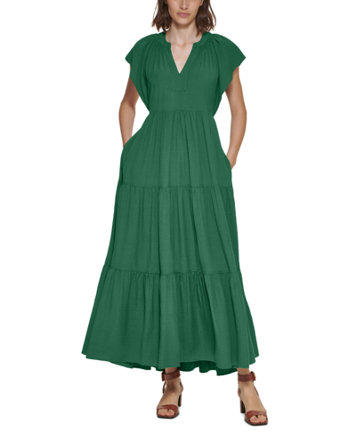 calvin klein green maxi dress Plus Size Flutter-sleeve Tiered In Meadow 20250612_MARKDOWNS