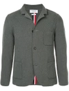 Thom Browne Sport Coat With Milano Stitch And Red, White And Blue Intarsia Stripe In Cotton Crepe In Grey