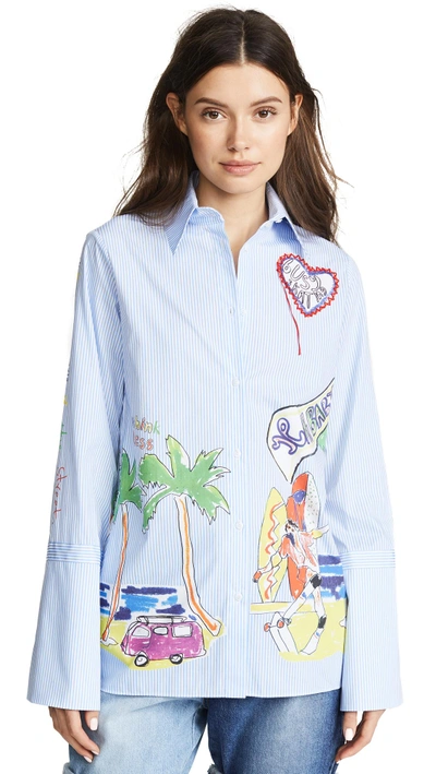 Mira Mikati Venice Beach Print Stripe Shirt In Baby Blue