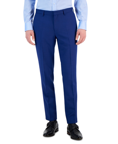Hugo By  Boss Men's Modern-fit Stretch Mid Blue Micro-houndstooth Wool Suit Pants