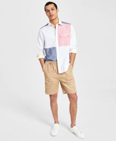 Nautica Mens Colorblocked Oxford Shirt Printed Corduroy Shorts In Bright White