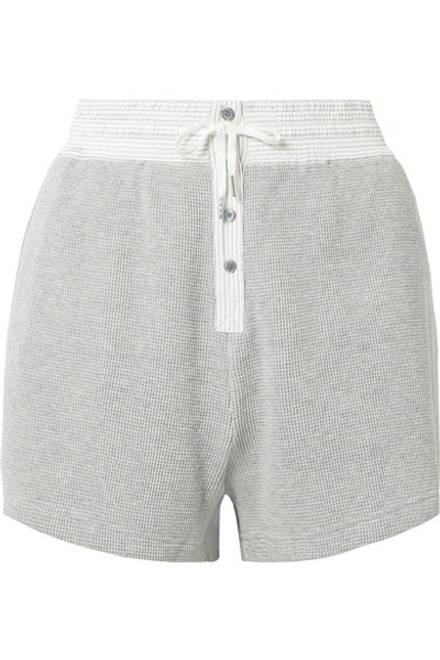 Alexander Wang T Striped Poplin-trimmed Waffle-knit Cotton Shorts In Light Gray