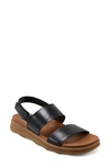 Earth Women's Leah Round Toe Strappy Casual Flat Sandals In Black Leather