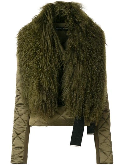 David Koma Quilted Jacket With Lamb Fur Collar In Green