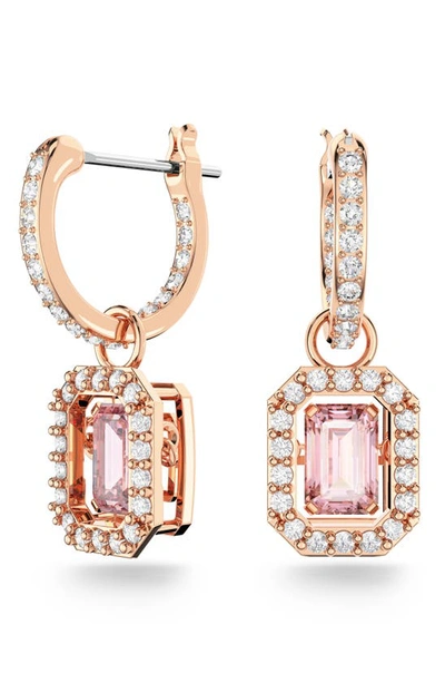 Swarovski Crystal Octagon Cut Millenia Drop Earrings In Pink