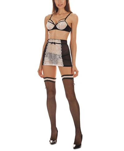 Memoi Women's Bianca Lusty Lace 3 Piece Garter Set In Black