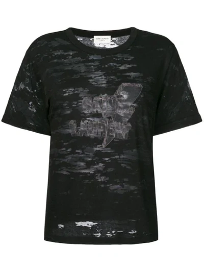 Saint Laurent Logo Print Cotton Blend Jersey T-shirt In Black