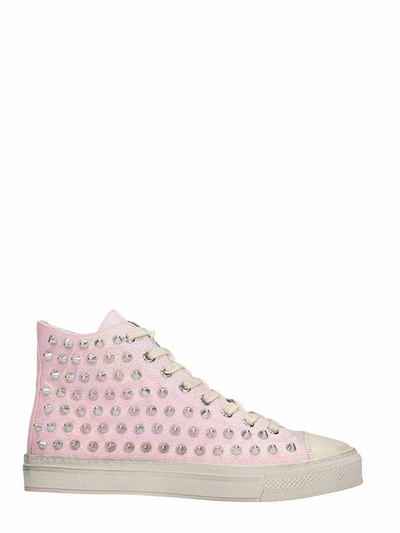 Gienchi J.michel Pink Glitter Sneakers In Silver