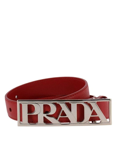 Prada Logo Plaque Belt - Red