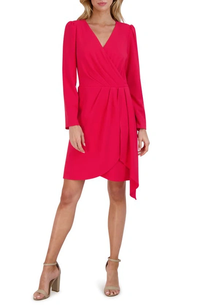 Julia Jordan Pleated Long Sleeve Dress In Cherry