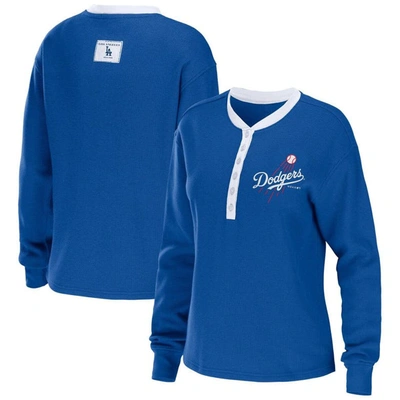 Wear By Erin Andrews Royal Los Angeles Dodgers Waffle Henley Long Sleeve T-shirt