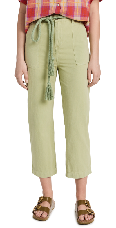 The Great The Voyager Rope Belt Crop Cotton Pants In Green