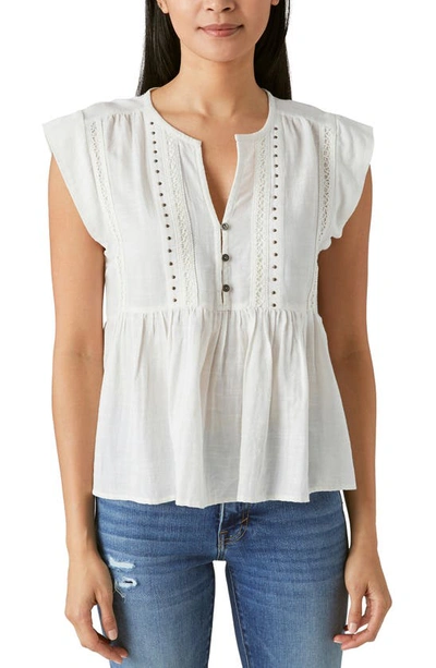 Lucky Brand Studded Babydoll Top In Ivory/cream