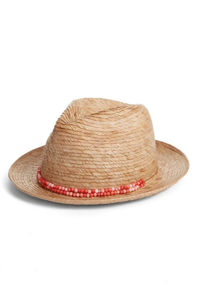 Treasure & Bond Beaded Palm Leaf Fedora In Natural Dark Combo