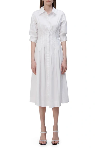 Simkhai Ainsley Pleated Cotton-blend Poplin Midi Shirt Dress In Blanc