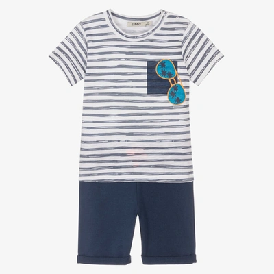 Everything Must Change Babies' Boys Blue Striped Cotton Shorts Set