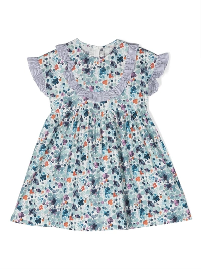 Il Gufo Babies' Girls Blue Floral Cotton Dress