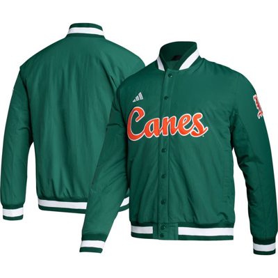 Adidas Originals Adidas Green Miami Hurricanes Baseball Coaches Full-snap Jacket