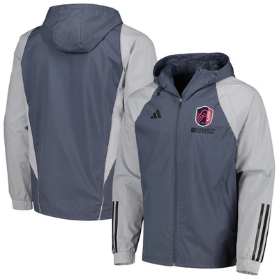 Adidas Originals Adidas Charcoal St. Louis City Sc All-weather Raglan Hoodie Full-zip Jacket In Gray