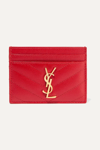 Saint Laurent Quilted Textured-leather Cardholder In Red