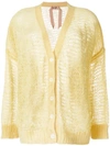 N°21 Nº21 Oversize Open-knit Feather Cardigan - Yellow