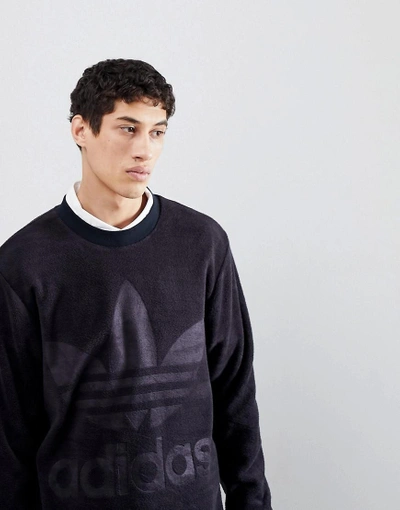 Adidas Originals Adicolor Velour Sweatshirt In Oversized Fit In Black Cy3551 - Black