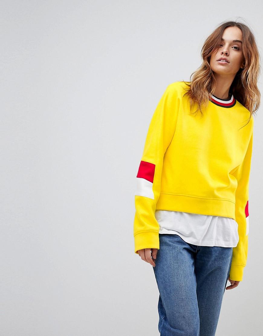 Tommy Hilfiger Sleeve Panel Sweat With Stripe Neck - Yellow | ModeSens