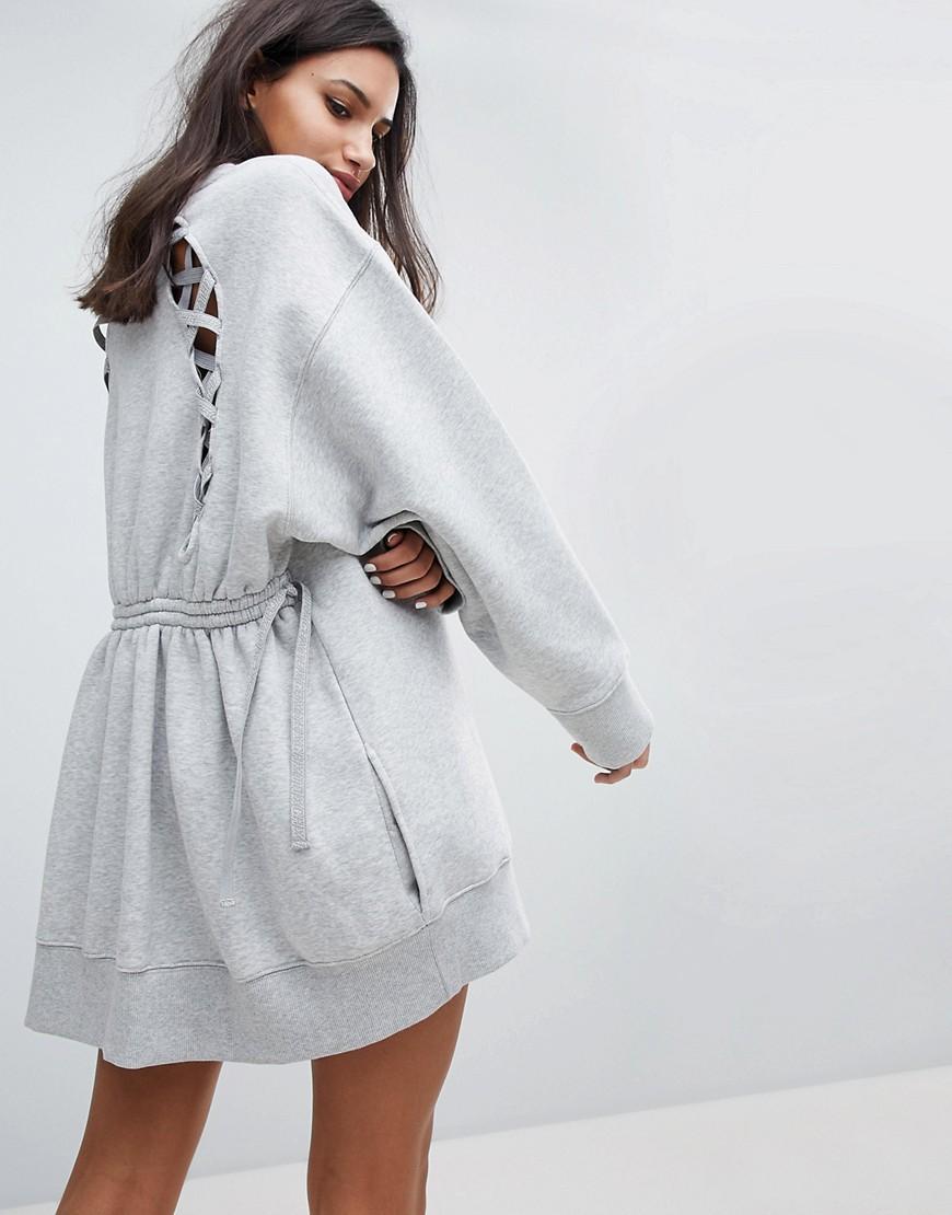 Gigi Hadid Lace Back Sweat Dress Gray