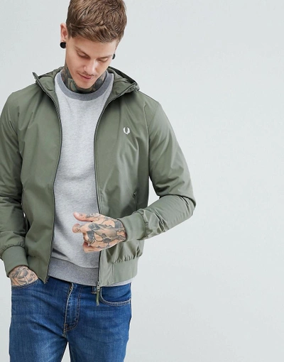 Fred Perry Hooded Brentham Zip Through Jacket In Khaki - Green | ModeSens