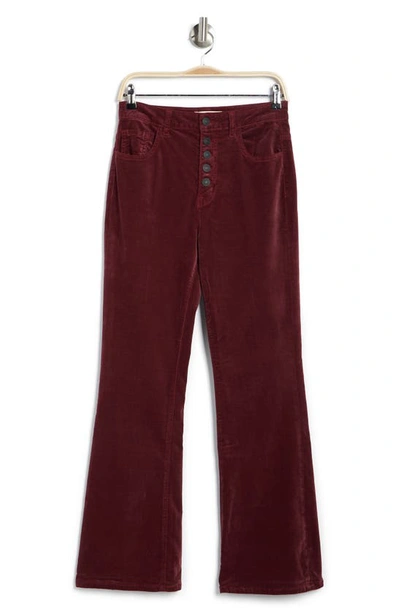 Current Elliott The Side Street Button Fly Flared Velvet Pants In Claret