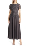 Pisarro Nights Mock Two-piece Embellished Cocktail Dress In Ash