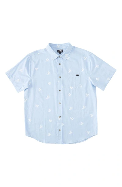 Billabong Sundays Mini Print Short Sleeve Cotton Button-up Shirt In Light Blue