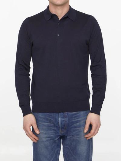 John Smedley Blue Cotton Polo Shirt