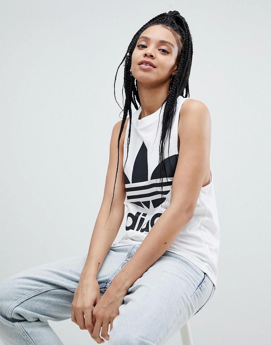 Adidas Originals Adicolor Big Trefoil Tank Top In White Tank top adidas Originals Originals trefoil tank top
