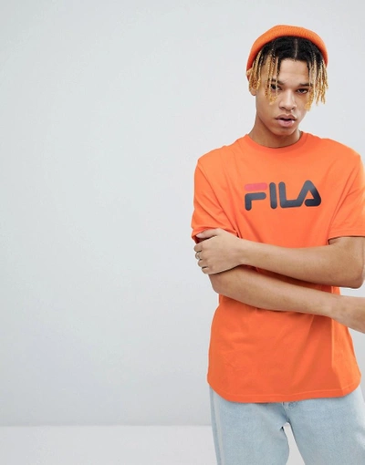 Fila Black Line T-shirt With Retro Logo In Orange - Orange In Orange