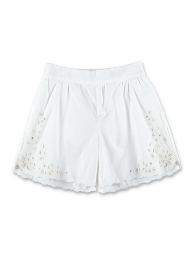 Chloé Kids High Waist Poplin Shorts In White