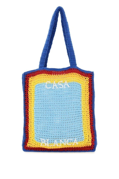 Casablanca Multicolor Crochet Cuzimala Shopping Bag In Blue,red,yellow
