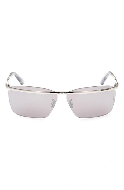 Moncler Niveler 67mm Oversize Rectangular Sunglasses In Silver Brown / Brown