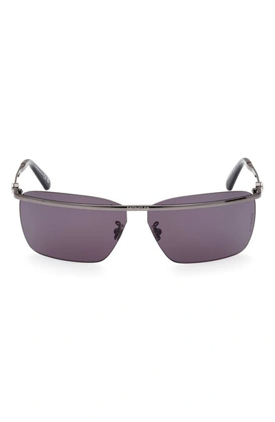Moncler Niveler 67mm Oversize Rectangular Sunglasses In Gunmetal Black / Smoke