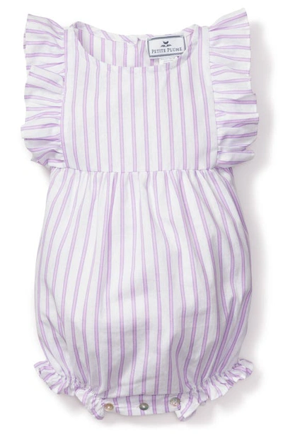 Petite Plume Girls' Lavender French Ticking Ruffled Romper - Baby In White