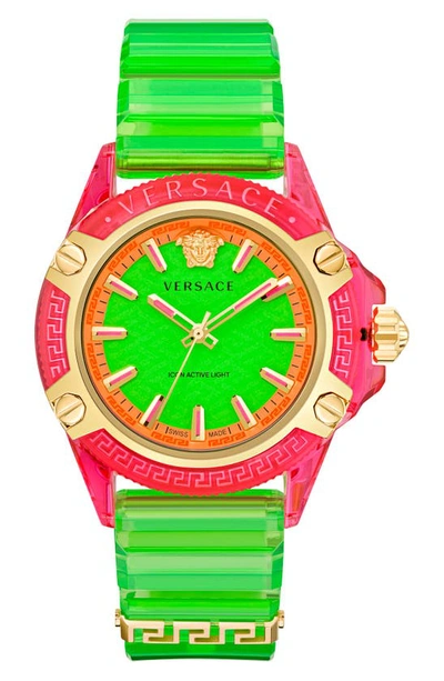 Versace Men's Icon Active Silicone Strap Watch, 42mm In Pink Green