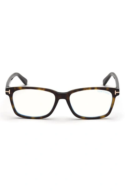 Tom Ford 51mm Rectangular Blue Light Blocking Glasses In Shiny Black / Gradient Smoke